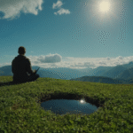 Person in a natural landscape at sunrise, symbolizing balance, clarity, and a mindful healthy lifestyle in a connected world.