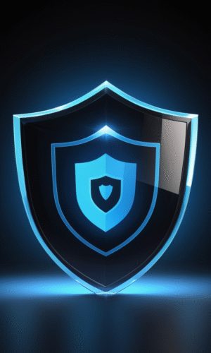 Cyberfulness illustration of a shield with a lock, representing digital security, privacy, and professional protection