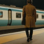 Professional in business attire walking along train platform symbolizing career journey and visibility for recruiters