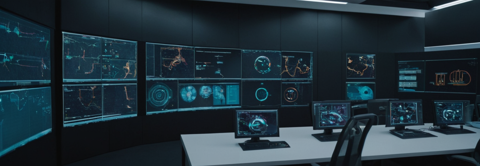 Futuristic software testing control room with automated QA dashboards and AI-driven test monitoring replacing manual testing workflows cyberfulness