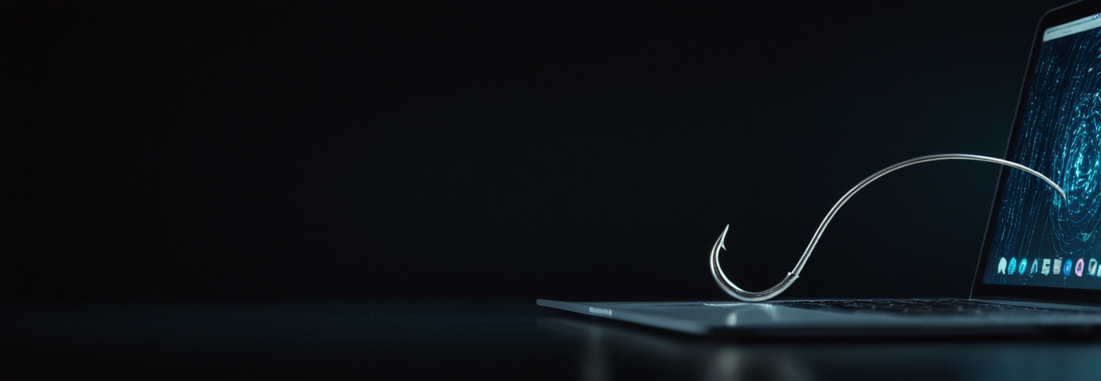 Cyberfulness phishing awareness - fishing hook emerging from smartphone screen symbolizing digital phishing scams and online security threats