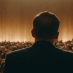 IT professional standing on stage speaking to a large audience at a conference, symbolizing leadership and professional reputation in technology cyberfulness