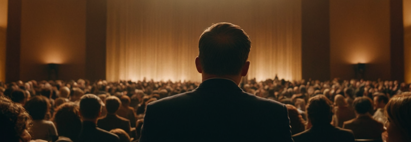 IT professional standing on stage speaking to a large audience at a conference, symbolizing leadership and professional reputation in technology cyberfulness