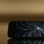 Smartphone displaying abstract spyware-like digital signals in a dark environment representing mobile surveillance and cybersecurity threats