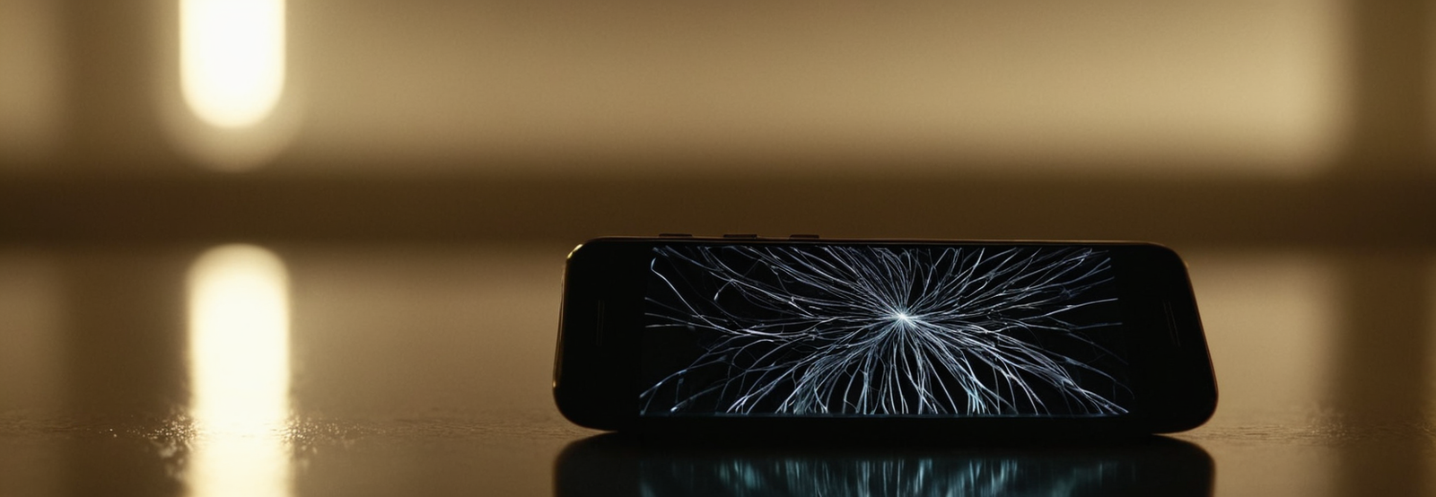 Smartphone displaying abstract spyware-like digital signals in a dark environment representing mobile surveillance and cybersecurity threats
